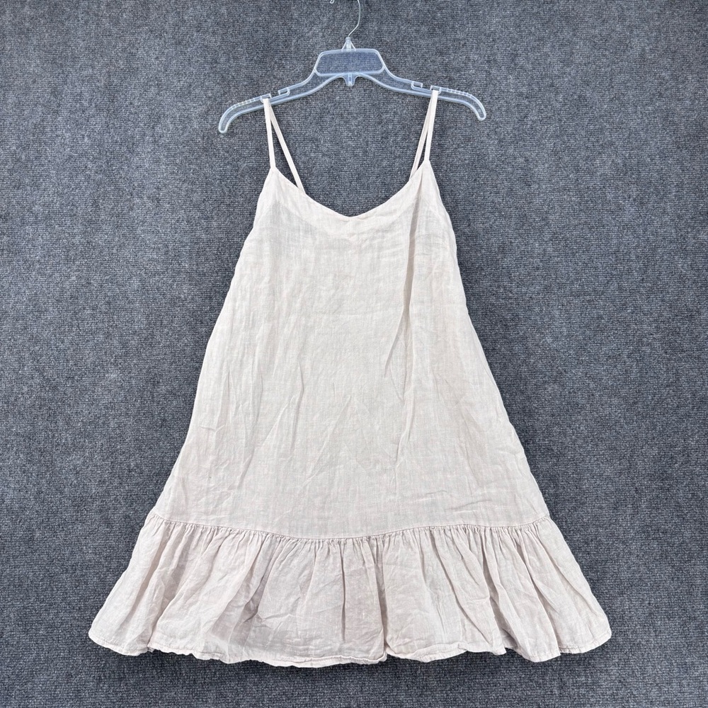 Bellambia Beige Linen Ruffled Hem Sundress Women’s S Minimalist Made In Italy